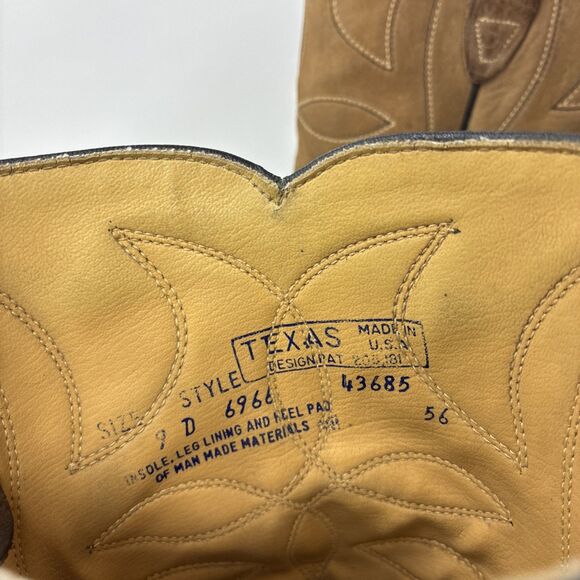 VTG 70s Texas Boot Co Boots, Two Tone Brown Suede & Leather Size 9D, Style 6966 main image 11